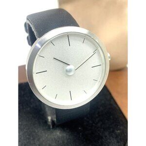 Lexon Takashi Kato Tao Unisex Watch Quartz Silver Dial Black Leather Band 36mm